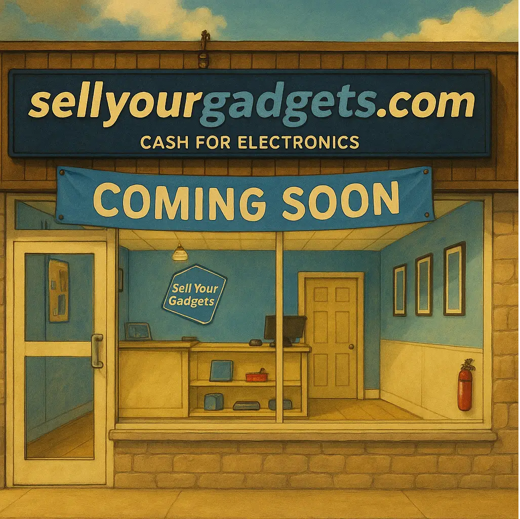 Illustration of the upcoming SellYourGadgets storefront in Duluth, GA with a Coming Soon banner